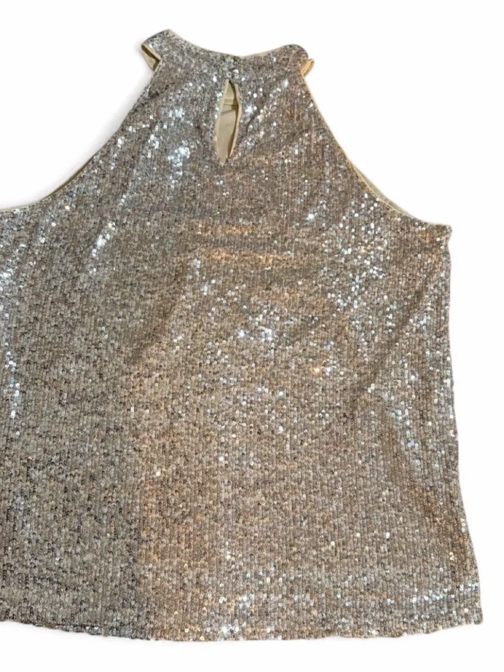 Cable & Gauge Champagne Sequin Halter Mock Neck Top Blouse - Large